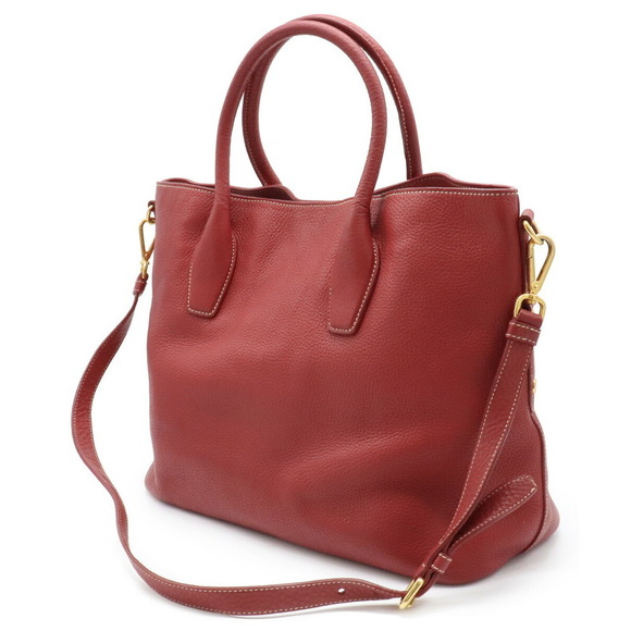 Prada Tote Leather Red Bag 2WAY Calf Crossbody - Picture 1 of 9